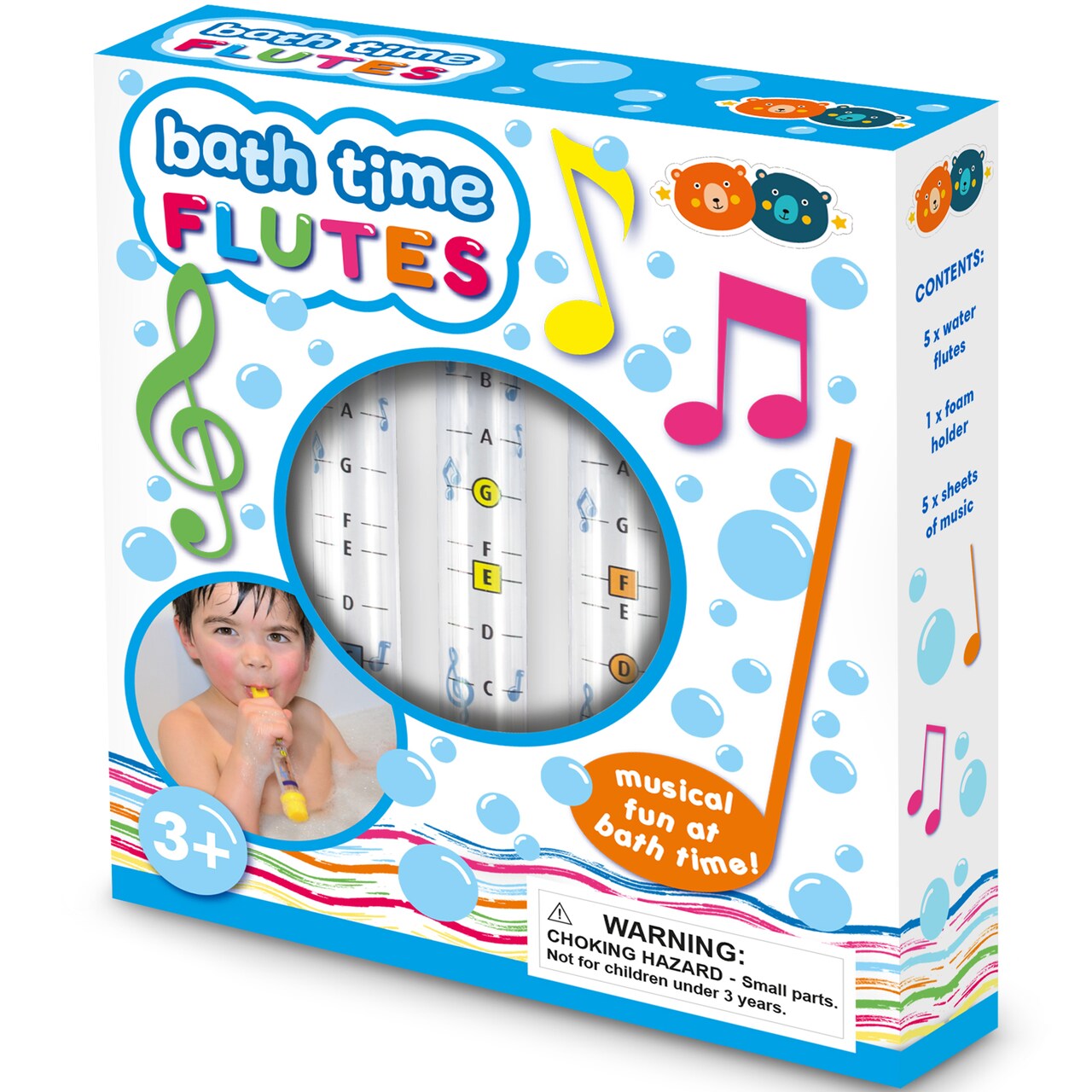 Buddy & Barney: Bath Time Water Flutes - 5 Colorful Toy Musical Instruments, Nursery Rhyme Music Sheets & Foam Holder, Floating Water-Tub Play, Kid 3+